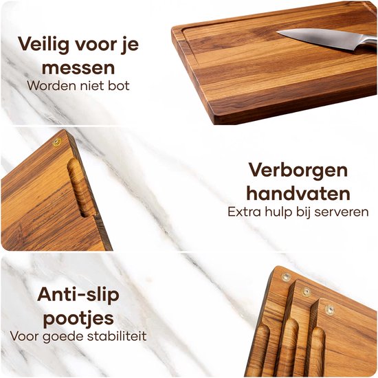 Villux Snijplank - Snijplankenset Met Houder - Snijplank Hout - Snijplanken - Snijplank Teakhout- Houten Snijplank - Snijplankenset - Tapasplank - Borrelplank - Serveerplank - Hapjesplank - Inclusief eBook - 3 Stuks - Teakhout