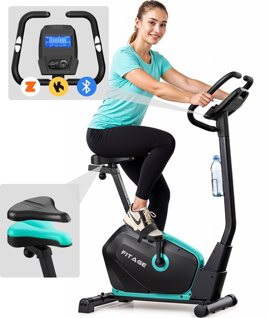 FITAGE Hometrainer - Fitnessfiets met 32 Weerstandsniveaus - Tablethouder voor Bluetooth Kinomap & Zwift - Fiets Lage Instap, Ergonomisch & Stil - Hometrainers Fitness voor Thuis