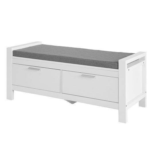 SoBuy FSR74-W Schoenenbank Met Opbergruimte -  Met Zitkussen 2 Lades Bedbank - 100x40x40cm - Wit