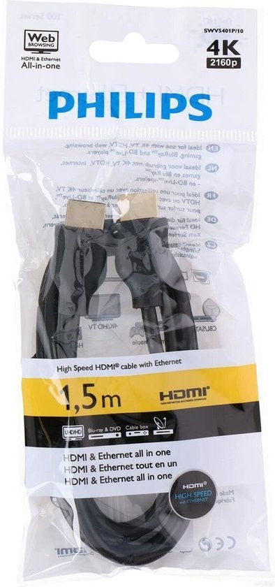 Phillips HDMI Kabel 4K 1,5 Meter – Ultra HD 60Hz – High Speed – Geschikt voor TV, Laptop, Monitor & Console