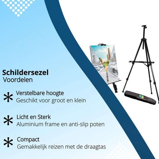CreaTime schildersezel Verstelbaar Inklapbaar Voor volwassenen Ezel Met luxe hoes/draagtas Veldezel