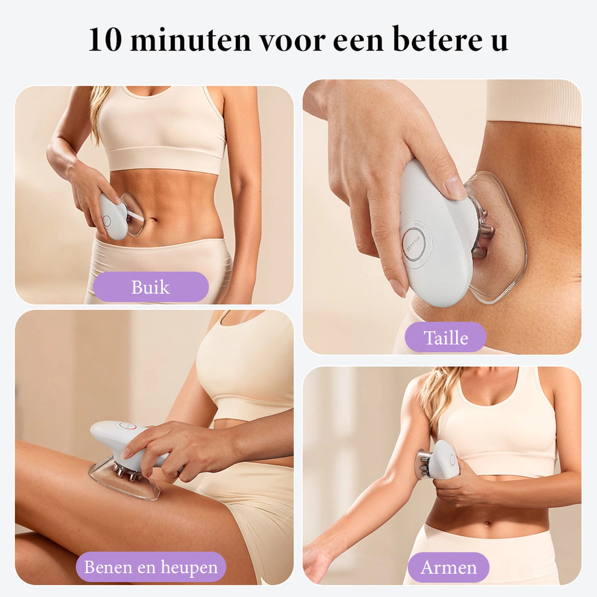 Sunluxy BCE1 Anti-Cellulitis Massageapparaat - EMS + Vacuüm + Rood Licht - 3 Standen voor Lichaam en Gezicht - Oplaadbaar - 19,4 x 17 x 7,8 cm
