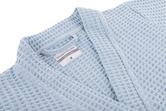 Heckettlane Badjas Wafel - Kamerjas voor Dames en Heren - XL - Ochtendjas van Katoen - Geschikt voor de Sauna - Blauw