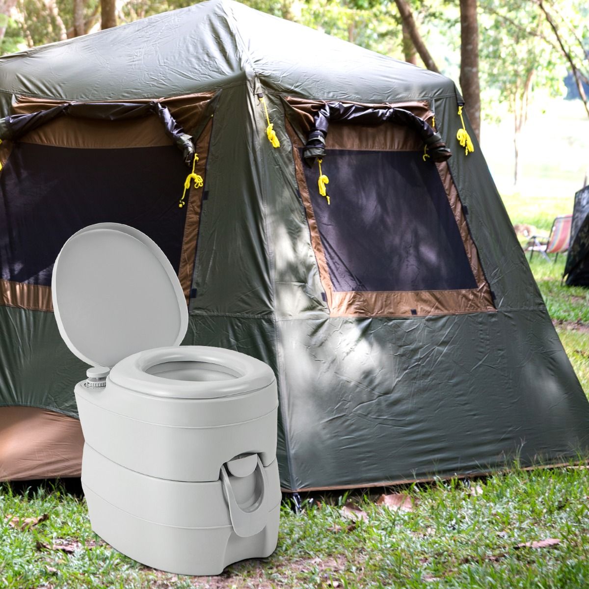 Coast Draagbaar Kampeertoilet - Afneembare 20L Watertank - met Spoelpomp - 45 x 40 x 42 cm - Grijs