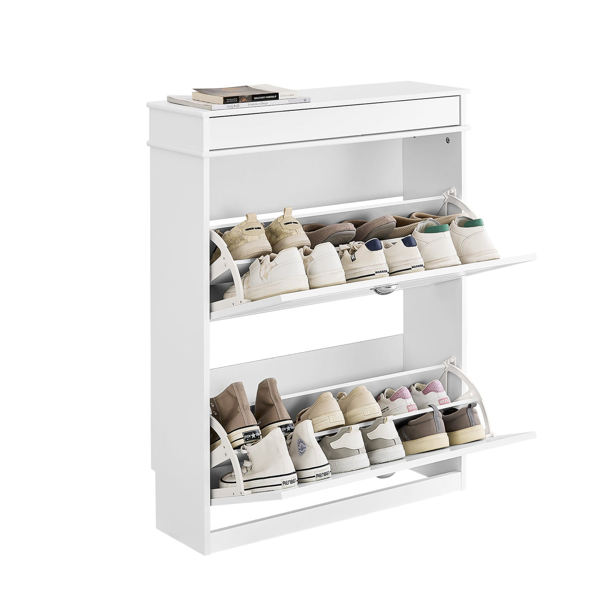 SoBuy Smalle Schoenenkast met 2 Kleppen - Schoenentipper Zwart FSR78-L-W 75 x 24 x 96 cm