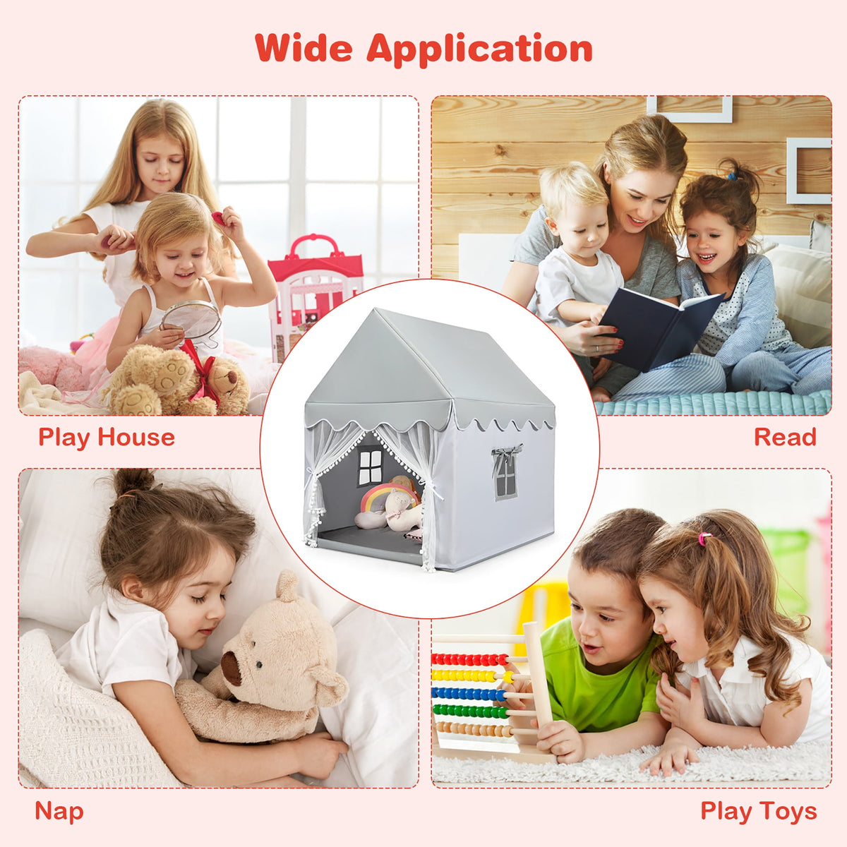 Coast Children's Play House Play House met massief houten frame en katoenmatras 120 x 105 x 140 cm grijs