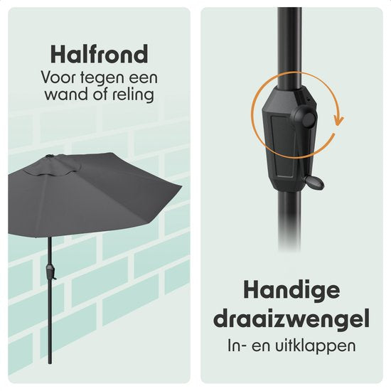 LifeGoods Balkon Parasol - Tuin - 270x135 cm - Halfronde Parasol - Waterdicht - UPF50+ - Donkergrijs