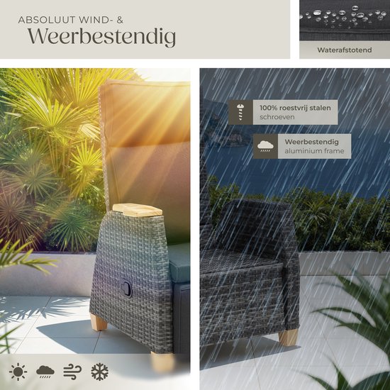 tectake® - Wicker buitenfauteuil - Stoel met hoge rugleuning - Voetsteun en verstelbare rugleuning - Relaxstoel met ligfunctie - Loungemeubel voor tuin - Ligstoel - Leesstoel - Incl. ruimte voor beker/glas