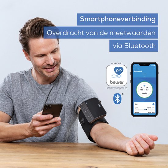 Beurer BM 81 Smart Bloeddrukmeter bovenarm - Geïntegreerde EasyLock manchet 24-40 cm - Bluetooth® - Risico-indicator - Inflation Technology - 2 Gebruikersgeheugen - Onregelmatige hartslag - Gratis app: Health Manager pro - 5 Jaar garantie