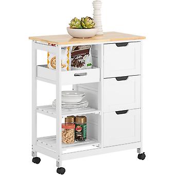 SoBuy -  Keukentrolley - 3 Grote Lades - 85 x 23 x 46 cm - Wit