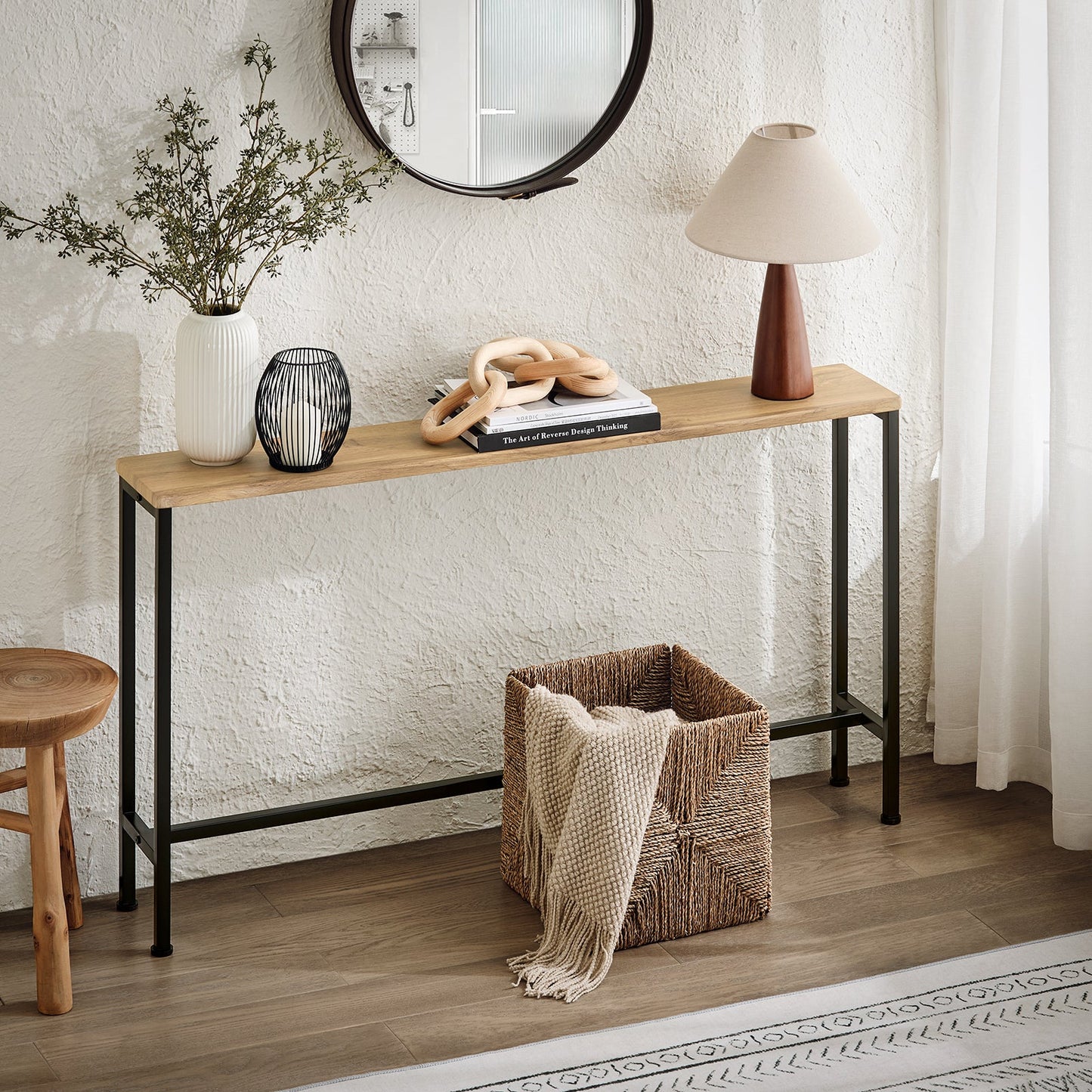 SoBuy FSB19-E Consoletafel / Bijzettafel / Haltafel – 120 x 20 x 65 cm, MDF hout met grijs metalen frame en poten