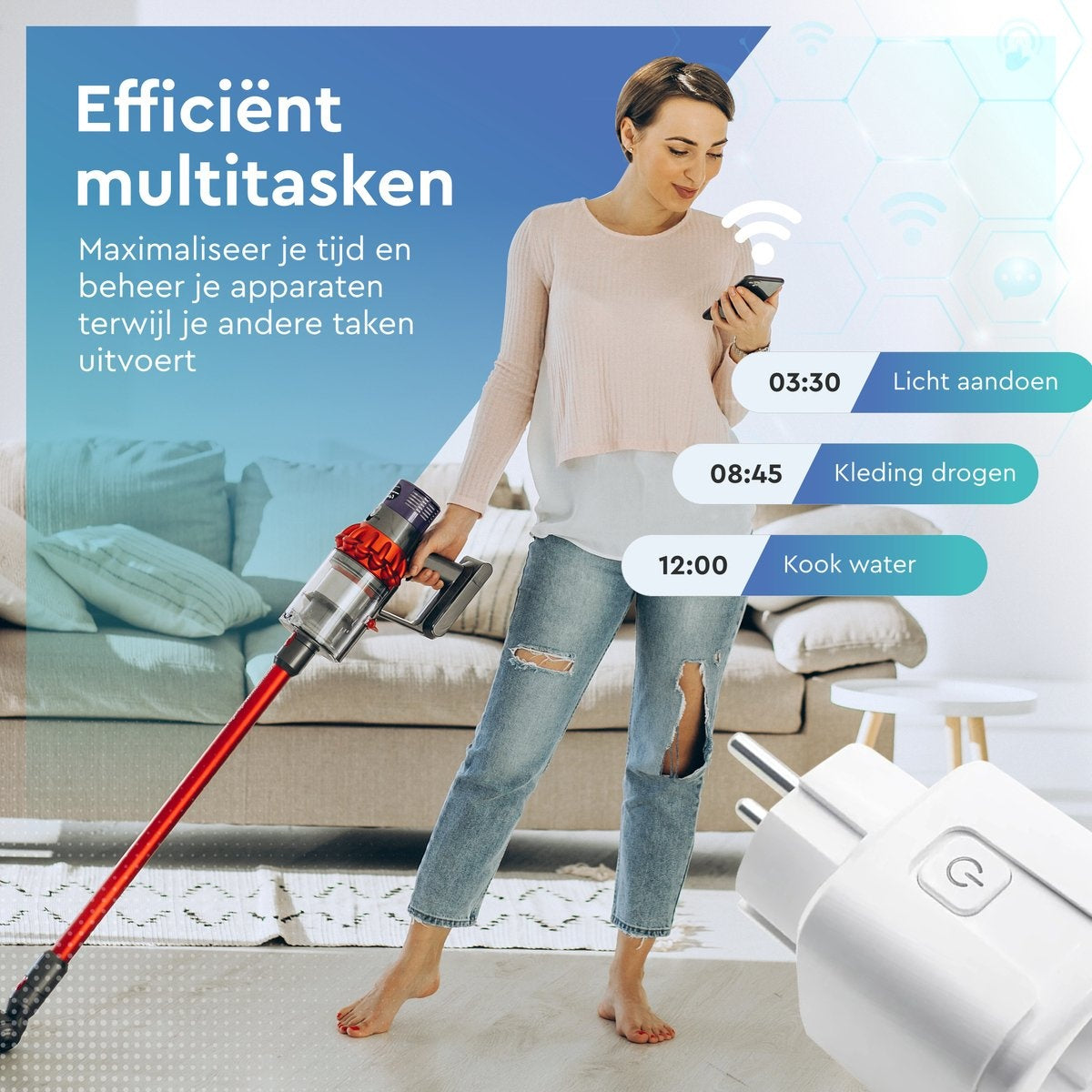 AyeWay Slimme Stekker met Energiemeter - Smart Plug - WiFi Stopcontact - Werkt met Google Home & Alexa - iOS & Android - 1 Stuk