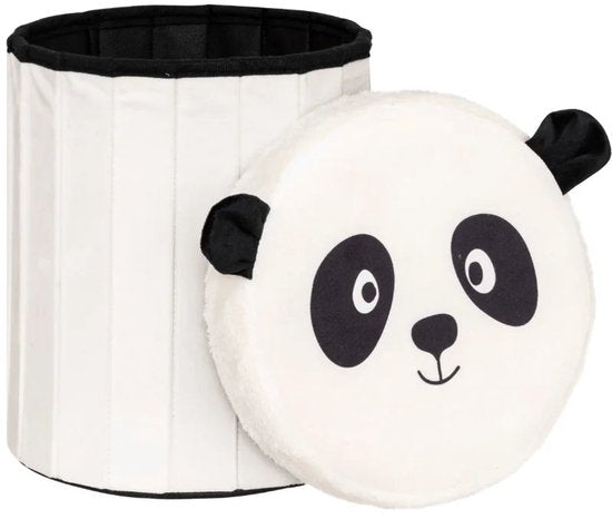 Atmosphera Panda Opvouwbare Poef - Opberger - Ø30xH38cm - Zwart/Wit
