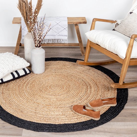 NATURL. Jute vloerkleed - Fair Rond Naturel/Zwart - Ø 120cm