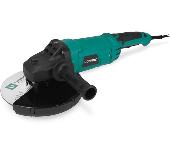 VONROC Haakse slijper 2350W – Ø230mm – 5800 tpm – Inc. zijhandgreep voor links- en rechtshandig gebruik – 3 meter rubberen kabel - excl. Slijpschijf