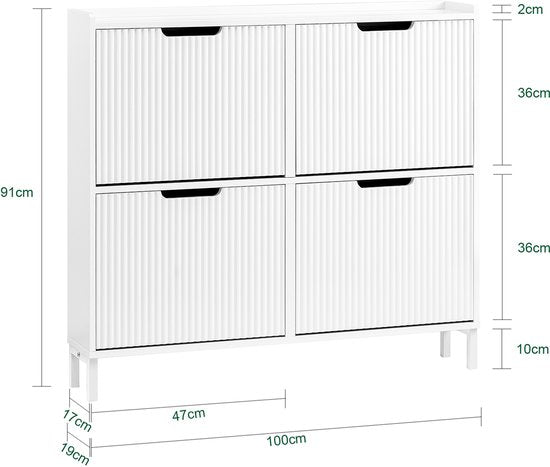 SoBuy FSR177-L-W Schoenenkast Wit - Smal met 4 Kleppen & 8 Planken