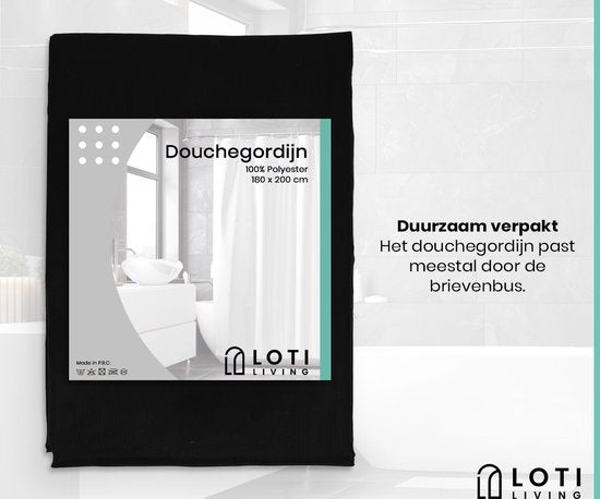 Loti Living Douchegordijn Anti Schimmel – Zwart - Inclusief ringen – Waterdicht - Polyester - Douchegordijn 180x200 cm