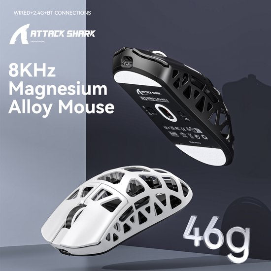 ATTACK SHARK R3 - Draadloze Gaming Muis - PAW3395 - Ultralichte(46g)- Wired/2.4G/BT5.1 - 26000DPI - Magnesium Alloy