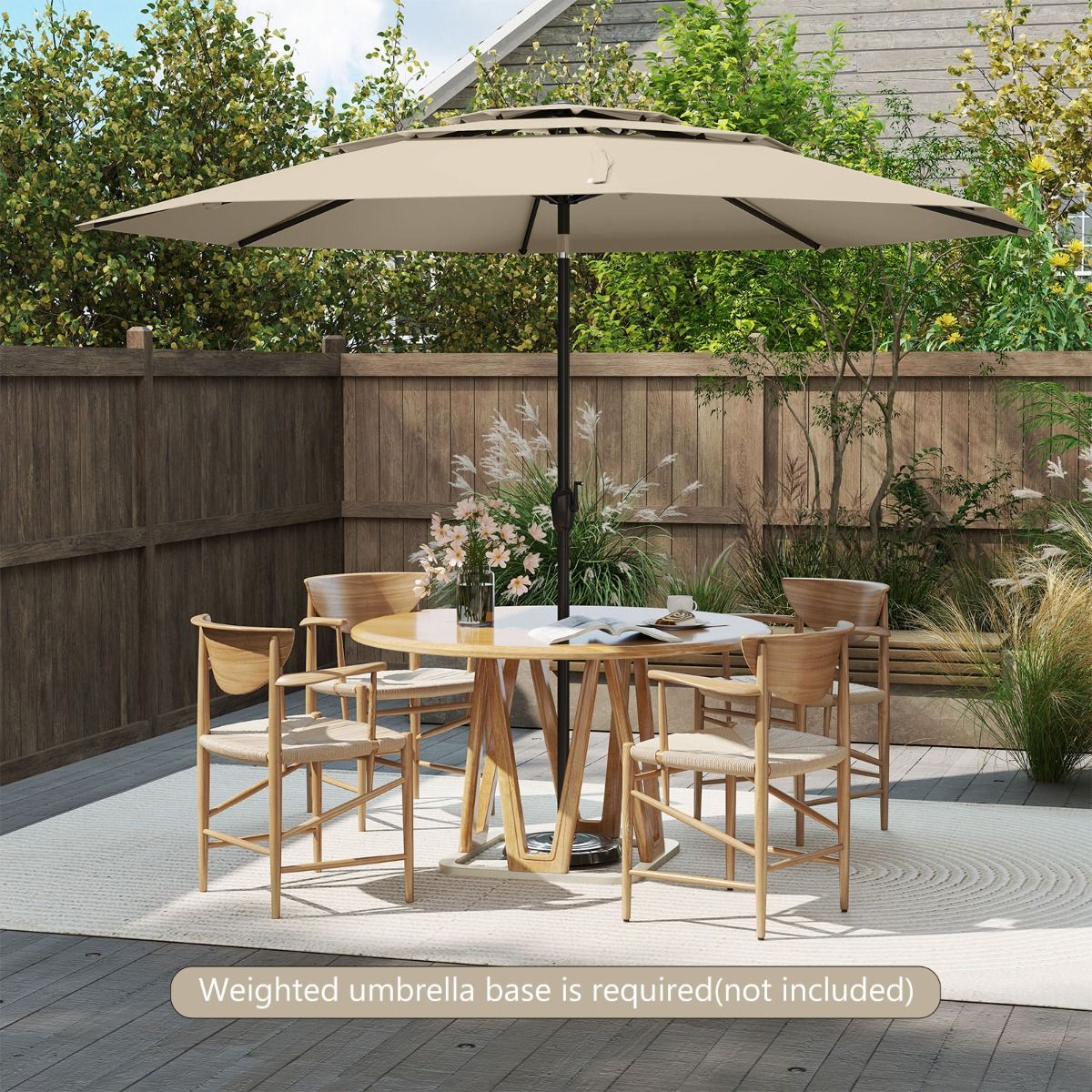 Coast Tafelparasol - 3-laags geventileerd - Kantelbaar met handslinger - 300 cm rond - Beige
