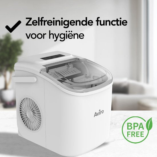 Aviro IJsblokjesmachine - 1,3L - Met IJsschep - Zelfreinigingsfunctie - 12KG / 24U - 9 Blokjes / 6 Min - Wit
