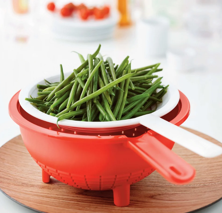 Tupperware Dubbele Vergietset 2-delig – 400 ml & 2 L – Rood & Wit