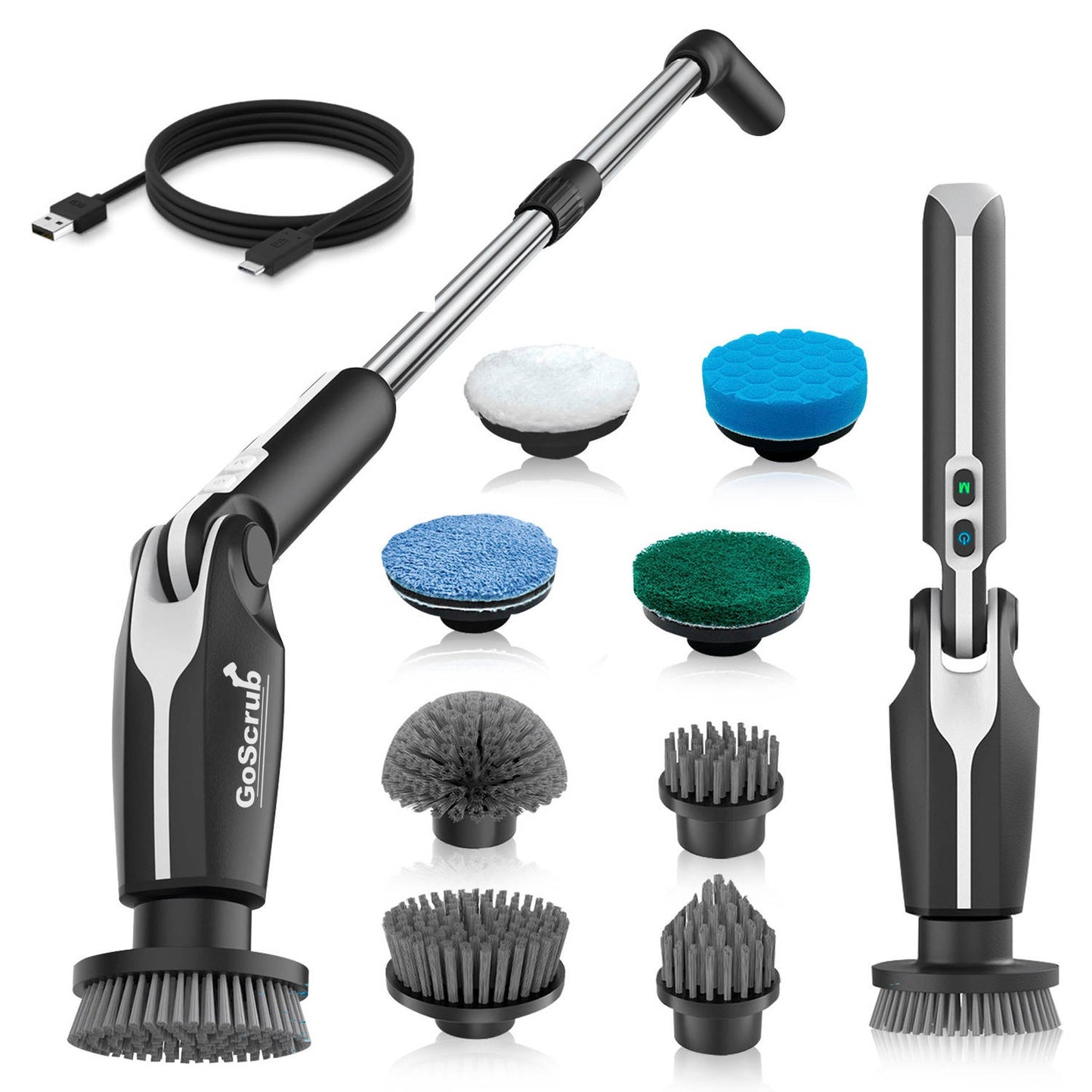 GoScrub® Elektrische Schoonmaakborstel Met Steel – Hero V1 – Zwart – 8 Opzetstukken