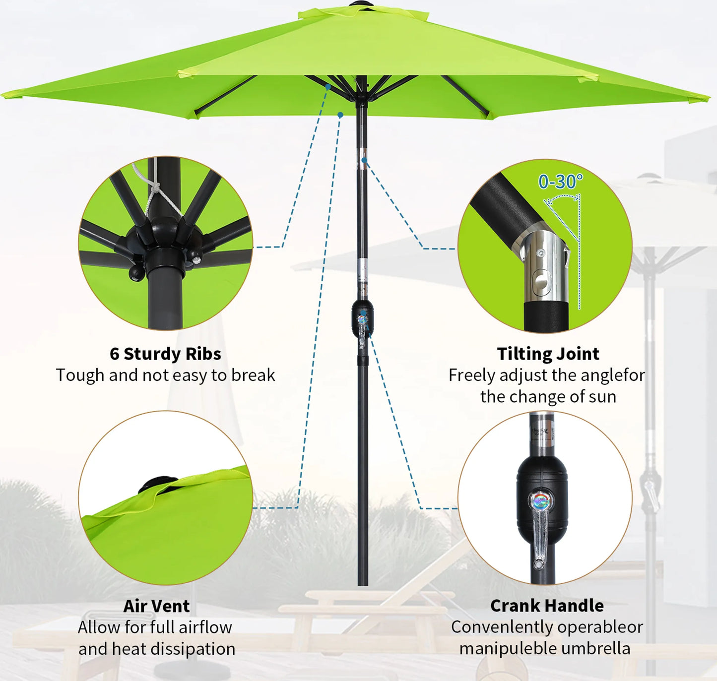 Angel Living parasol 300 cm - rond - Groen - aluminium frame - polyester doek 180 g/m2 - UV50+