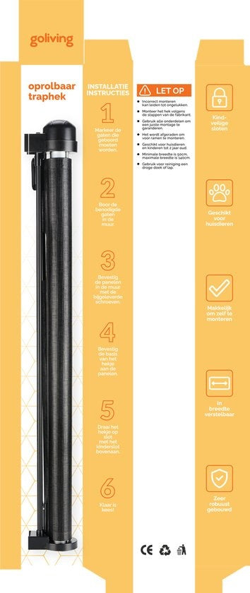 Goliving Traphekje – Oprolbaar Mesh – Push & Turn Sluiting – Tot 150 x 88 cm – Zwart