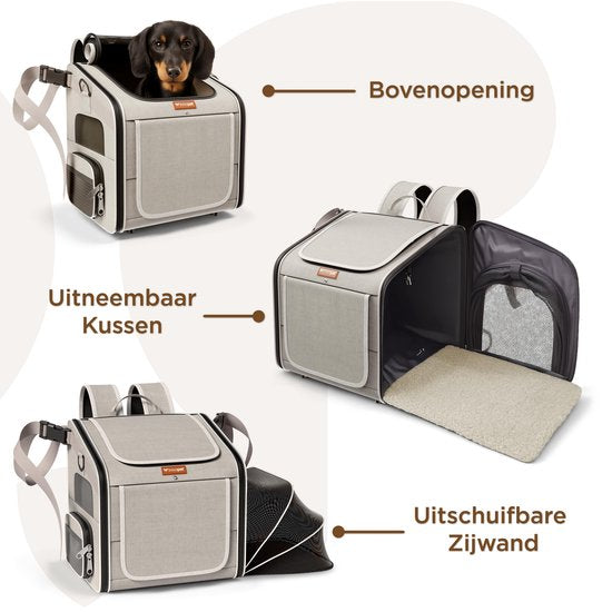 Trevopet® Hondenfietsmand - 4-in-1 Fietsmand Hond, Draagtas, Rugzak & Autostoel - Geschikt voor Elektrische Fiets - Voor Honden tot 8 kg - Grijs