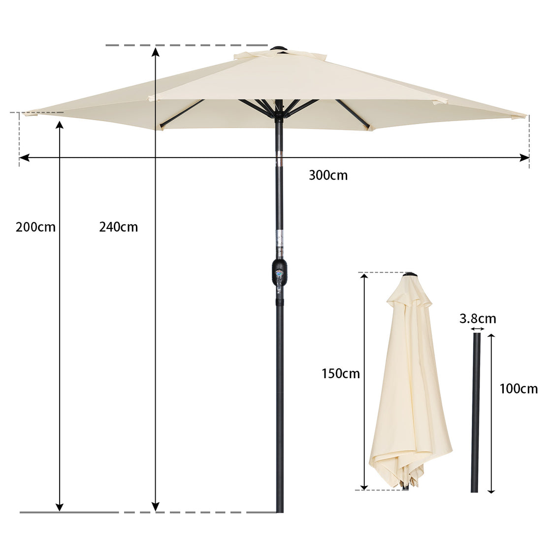 Angel Living Parasol - Ø300 cm - Kantelbaar - Beige