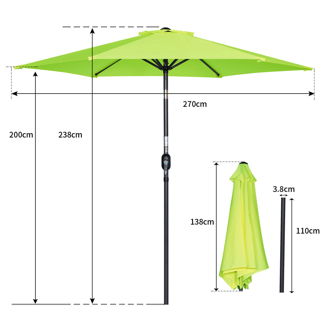 Angel Living Parasol - Ø270cm - Kantelbaar - Appelgroen