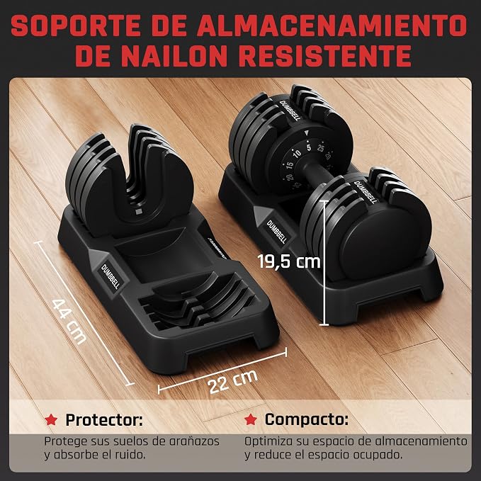 Yaheetech Verstelbare dumbbell - 5–25 kg - 1 stuk - 44 × 22 × 22 cm - Zwart/wit