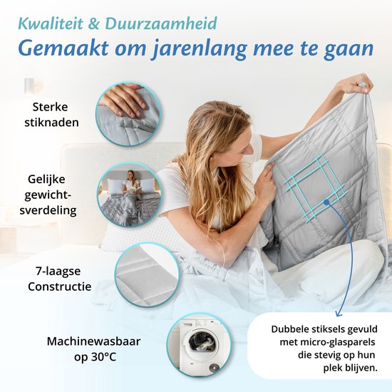 EL Life Verzwaringsdeken 9 kg - OEKO-TEX Katoen Zwaartedeken 135 x 200cm - Weighted Blanket - Verzwaarde Deken - Wit
