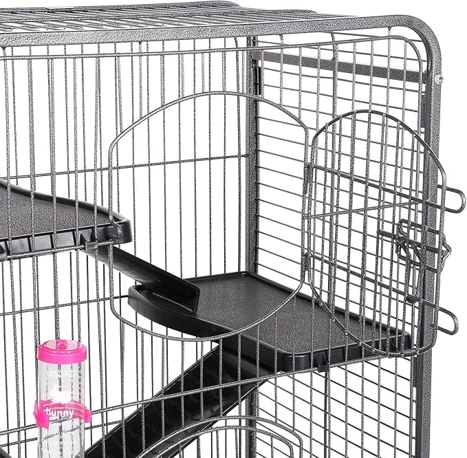 Yaheetech Knaagdierkooi 64 x 43,8 x 131,6 cm - Zwart - Verrijdbare Kooi voor Ratten, Fretten, Chinchilla's en Konijnen