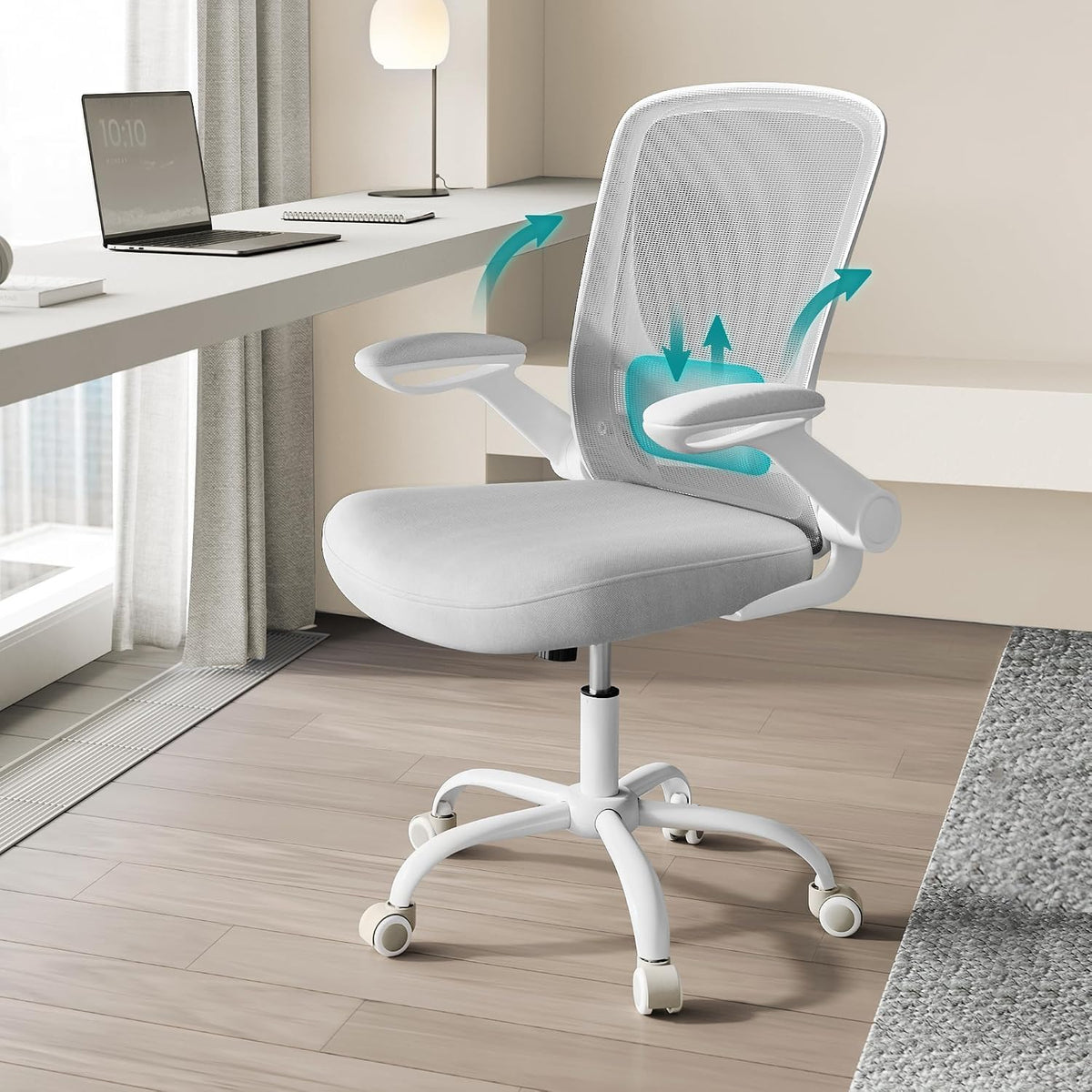 Songmics KIME ergonomische bureaustoel - Lichtgrijs - 64 x 64 x (99–107) cm