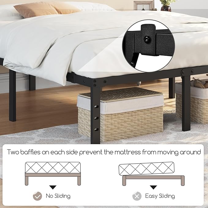 Yaheetech Metalen Bedframe 135 x 190 cm – Zwart – 135 x 190 x 41,5 cm – Met Stalen Lattenbodem en Opbergruimte