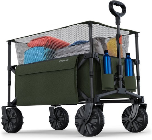 LifeGoods Bolderkar - Opvouwbare Bolderwagen - 100KG - 230L - Verhoogbaar - Met Beschermhoes - Groen