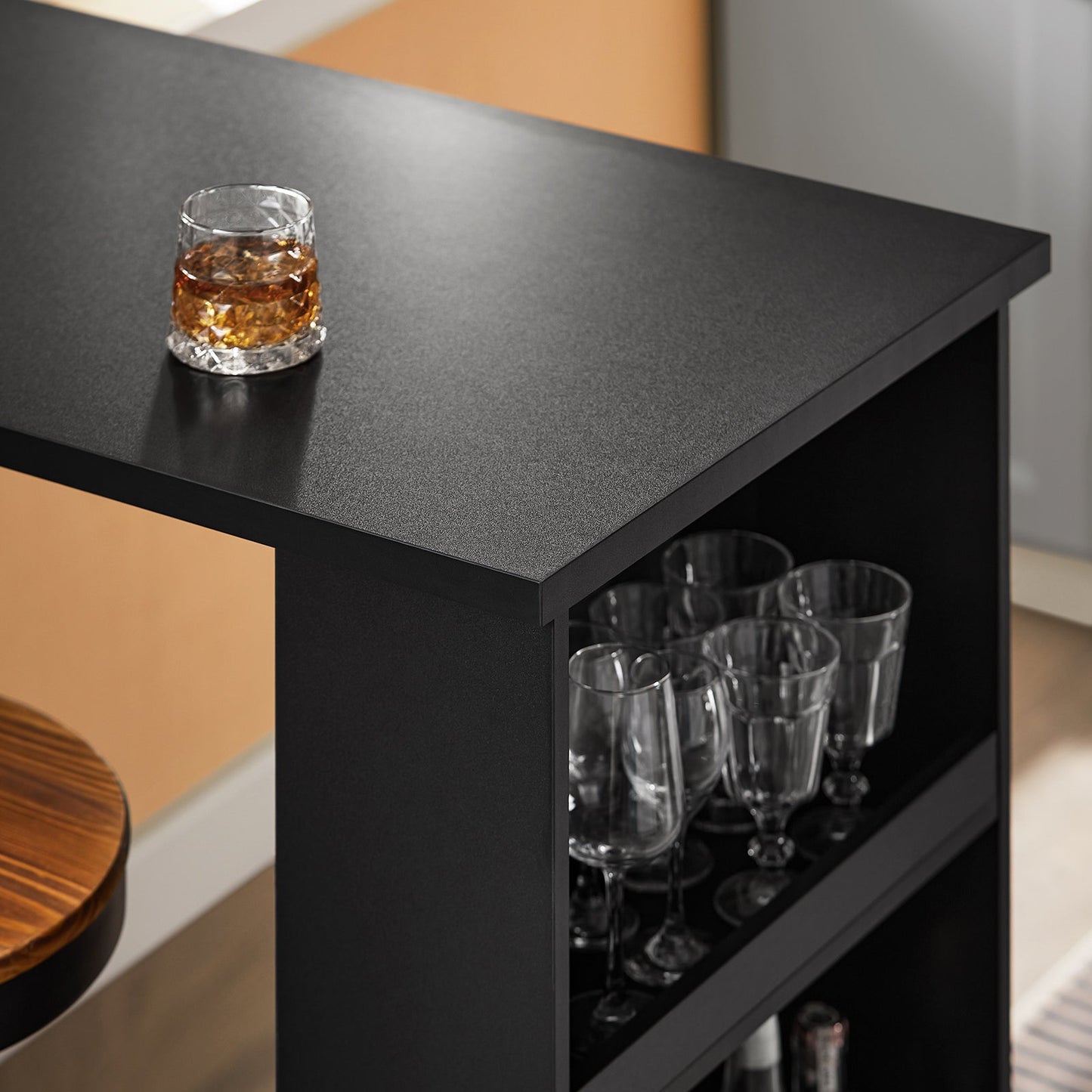 SoBuy FWT17-II-SCH Hoge Keukentafel – Staande Bartafel met Opbergrekken voor Kleine Ruimtes – Zwart – 112 x 57 x 106 cm