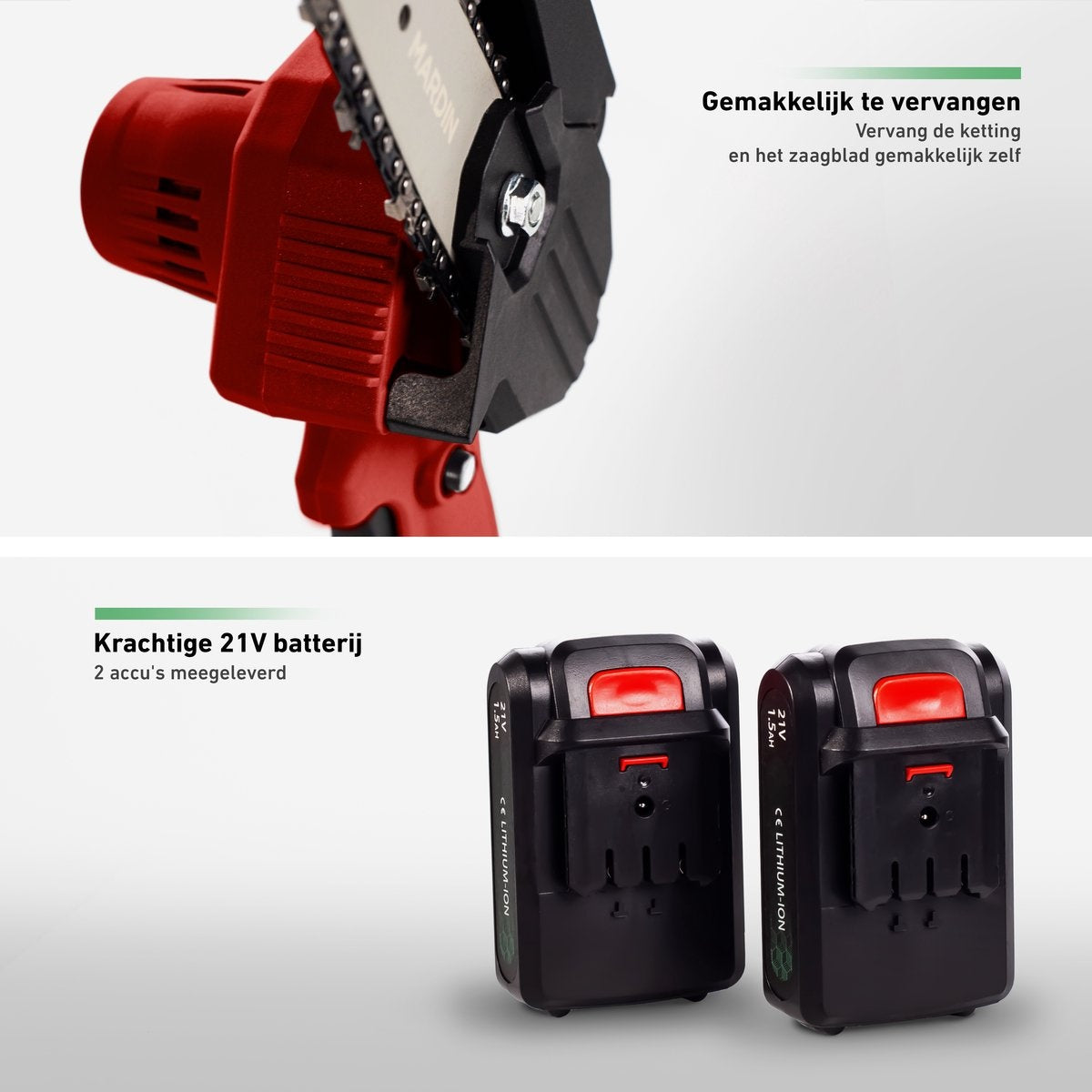 Mardin Mini Kettingzaag - Snoeizaag - 2 Accu's - Incl. Koffer - Rood