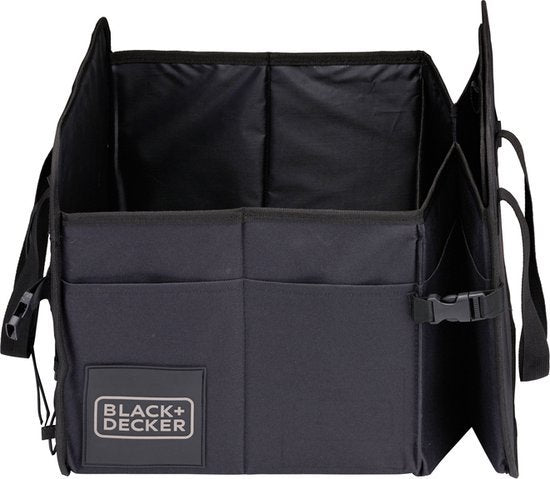 BLACK+DECKER Kofferbak Opbergbox - 59 x 36 x 30 CM - 2 Vakken - Extra Zijvakken - Met Handvatten - Zwart