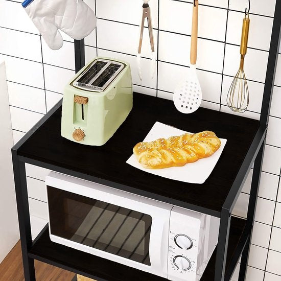 Goliving Keukenkast – Keukenrek Staand – Magnetronkast – Organizer – Metaal – Hout – 84 x 40 x 170 cm – Zwart
