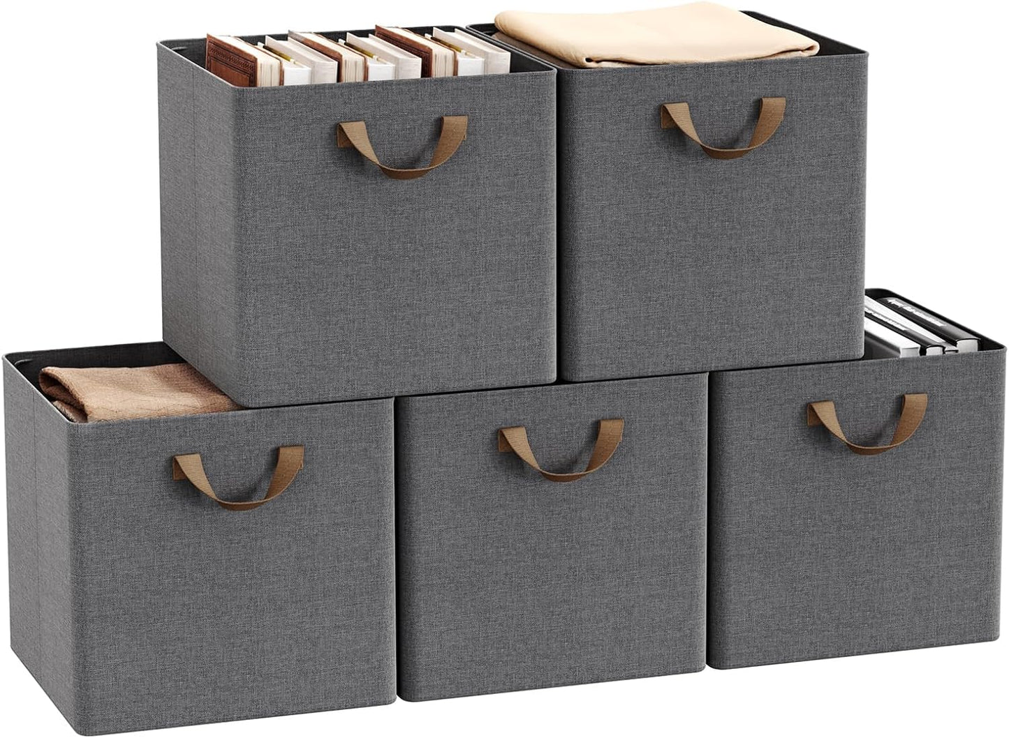 WOLTU opvouwbare opbergdozen set 5 stuks - stoffen opbergkubussen met handgrepen en metalen frame - grijs 32 x 32 x 31 cm