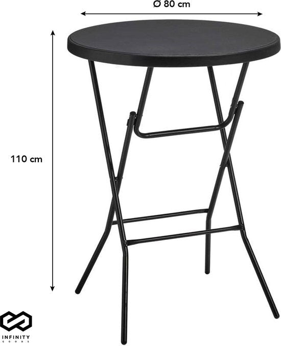 Infinity Goods Stevige Zwarte Statafel - Partytafel - Robuust en Weersbestendig - Inklapbaar - 80cm x 110cm - Feest - 1 stuk - Zwart