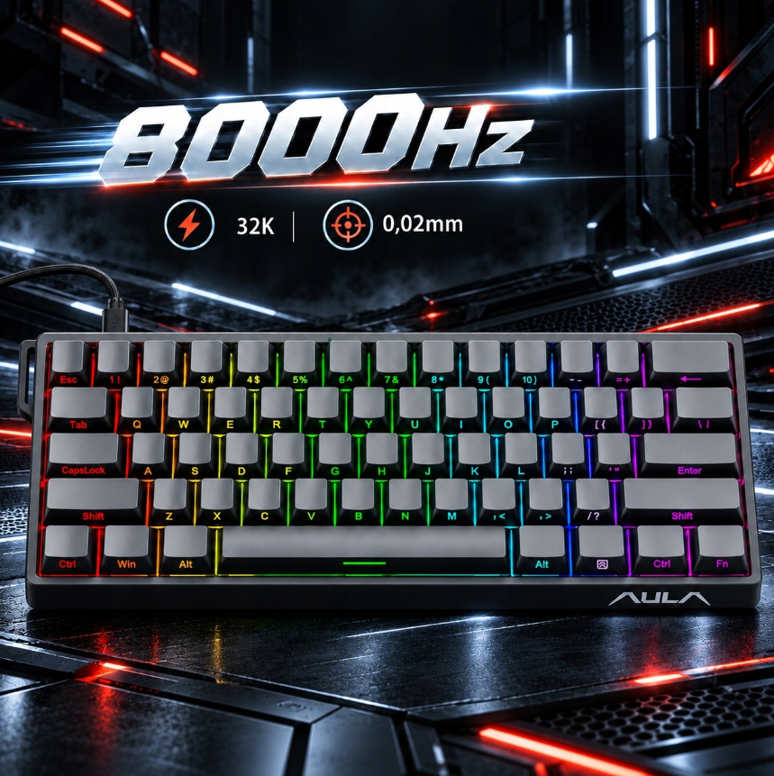AULA WIN60 HE Gamingtoetsenbord - 60% Compact - Magnetische Switches - 8000 Hz - Rapid Trigger - RGB - 30,2 x 10,9 cm
