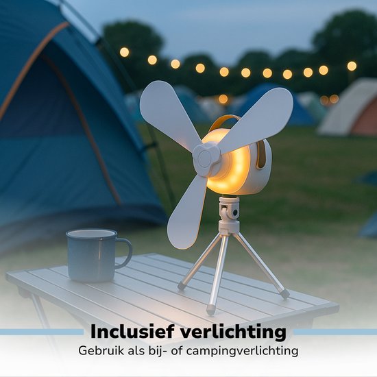 Lifetime Air Tafelventilator - Ventilator USB-C Oplaadbaar - Statief Ventilator met Nachtlampje en Afstandsbediening - Ventilator met Afstandsbediening en 3 Snelheden - Wit