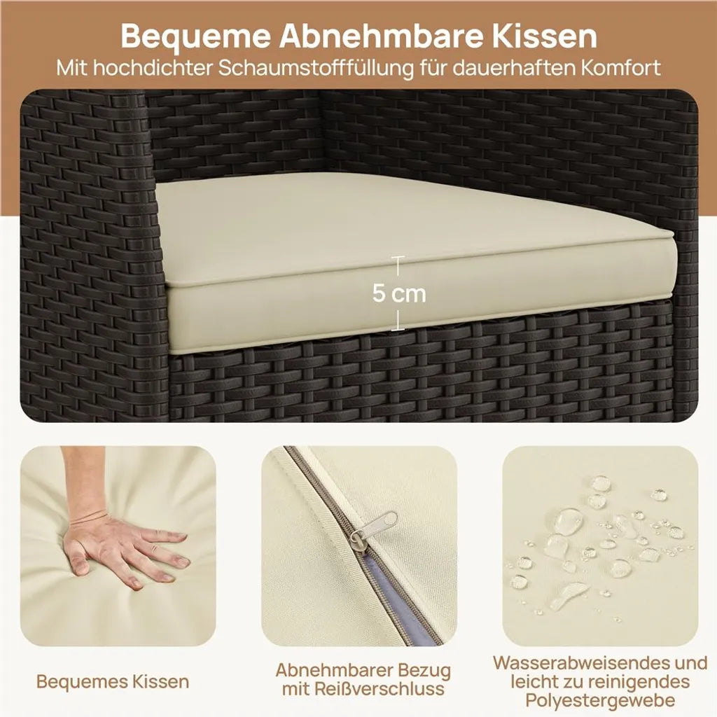 Yaheetech Tuinstoelen Set van 2 Polyrattan 58 x 58 x 84 cm - Bruin/Beige - Tuinfauteuils met Zit- en Rugkussen