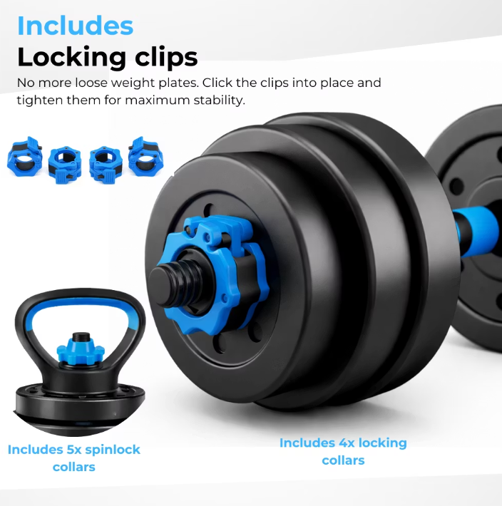 Organess Modulaire Halterset 28,5 kg - Verstelbare Dumbbell & Barbell Set met Kettlebell en Ab Roller - Zwart