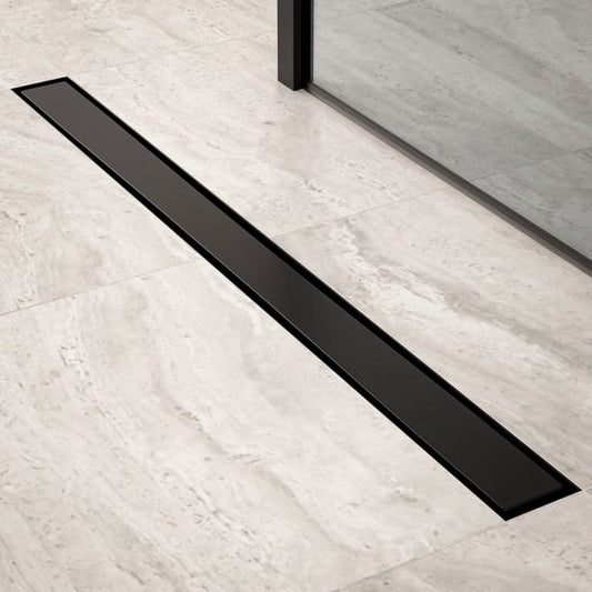 Douchegoot - 90cm- Mat Zwart- Tegelrooster - RVS - Met Flens