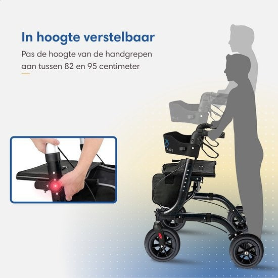 SafeLife Rollator – Verstelbaar, Opvouwbaar & Met Zitfunctie – 137 kg draagvermogen – 70 x 61 x 95 cm – Zwart