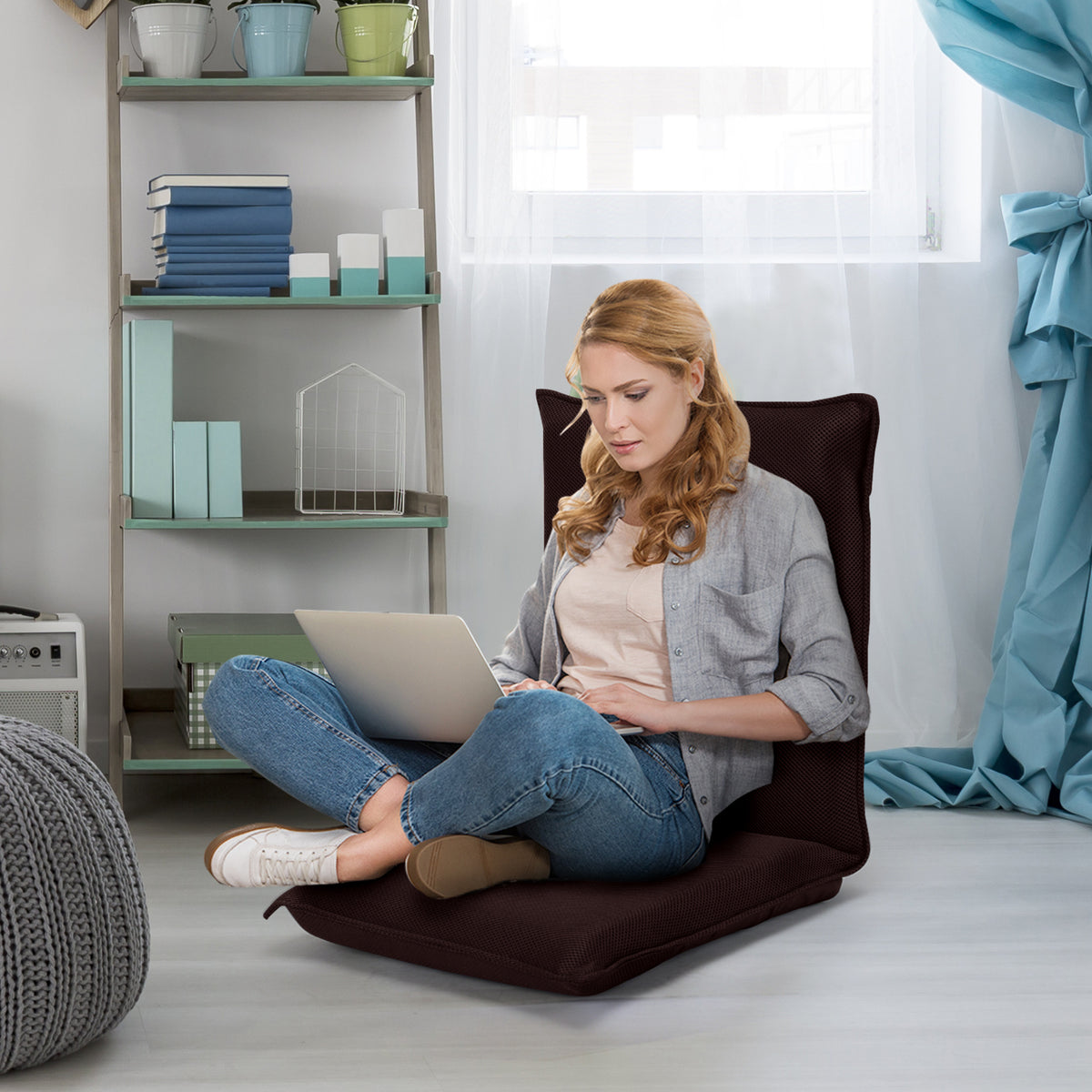 Coast vloer Bankvloer fauteuil met 6-stappen verstelbare rugleuning meditatiestoel - bruin